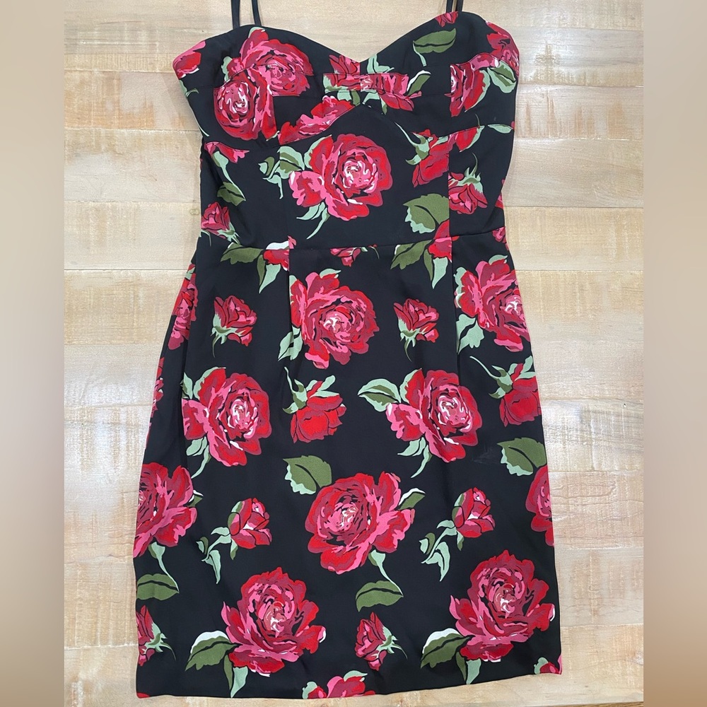 Tahari Strapless floral roses sexy chic dress bustier strapless mini dress